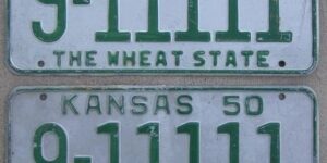 Kansas 1950 car license plate pair Butler county #9-11111