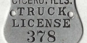 Illinois 1921 Cicero truck city tax license plate #378