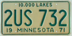 Minnesota 1971 car license plate #2US-732