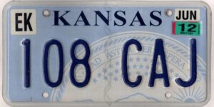 Kansas 2012 car license plate Elk county #108-CAJ