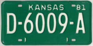 Kansas 1981 dealer license plate #D-6009-A