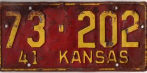 Kansas 1941 car license plate Rush county #73-202