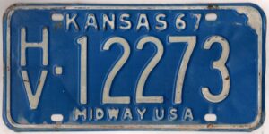Kansas 1967 car license plate Harvey county #HV-12273