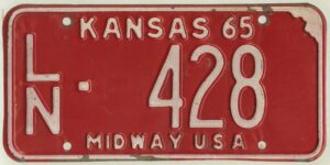 Kansas 1965 car license plate Linn county #LN-428