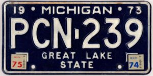 Michigan 1973 1974 1975 car license plate #PCN-239