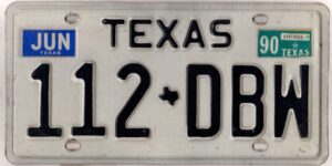 Texas 1990 car license plate #112-DBW