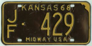 Kansas 1968 car license plate Jefferson county #429