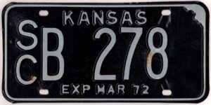 Kansas 1972 car license plate Scott county #SC B-278