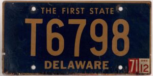 Delaware 1971 trailer license plate #T6798