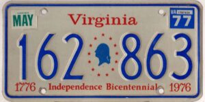 Virginia 1977 car license plate #162-863