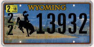 Wyoming 2018 car license plate Teton county #22-13932