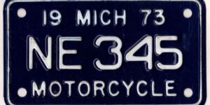 Michigan 1973 motorcycle license plate #NE345