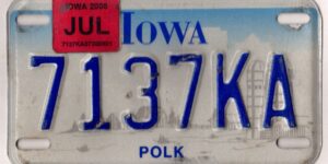 Iowa 2008 motorcycle license plate Polk county #7137KA