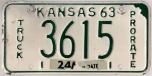 Kansas 1963 truck prorate license plate #3615