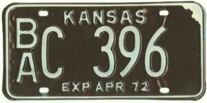 Kansas 1972 car license plate Barber county #BA C-396