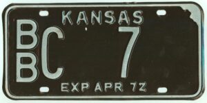 Kansas 1972 car license plate Bourbon county #BB C-7