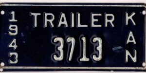 Kansas 1943 trailer license plate #3713