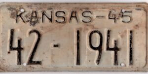 Kansas 1945 car license plate Jackson county #42-1941
