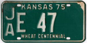Kansas 1975 car license plate Jackson county #JA E-47