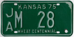 Kansas 1975 car license plate Jackson county #JA M-28