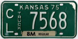 Kansas 1975 truck license plate Cowley county #CL-7568