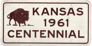 Kansas 1961 booster license plate Centennial