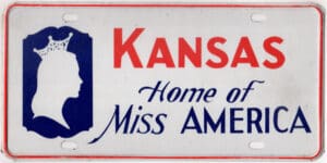 Kansas Home of Miss America booster license plate
